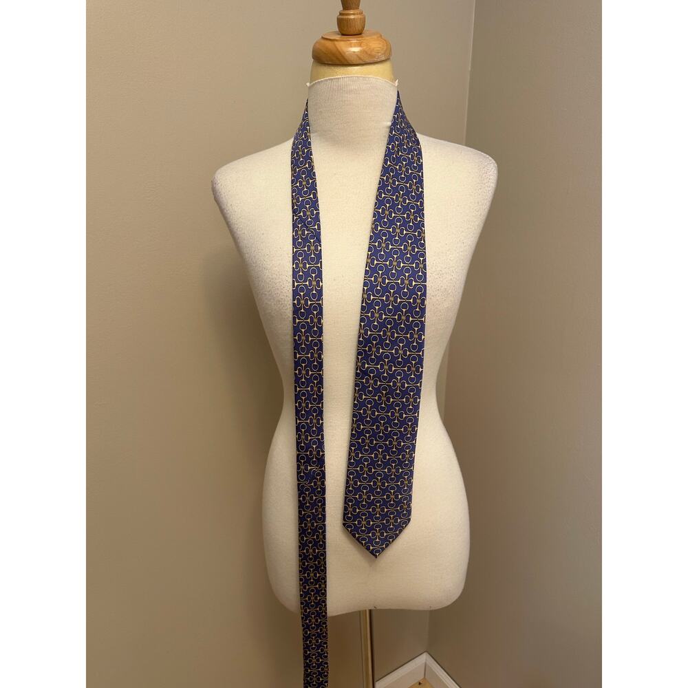 J. McLaughlin Italian Silk Tie Blue Horse-Bitt Equestrian EUC